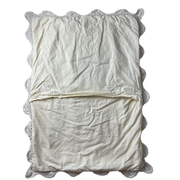 Vtg Crochet Linen Lace Standard Pillow Sham Beige Tan Shabby Cottagecore Chic - Picture 5 of 10